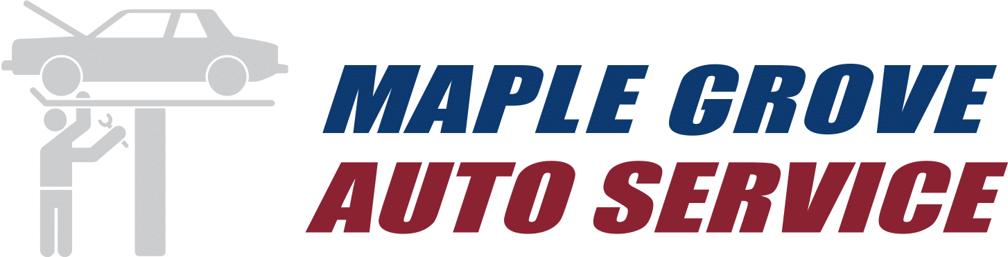 Maple Grove Auto Service logo with mechanic icon and car on lift, symbolizing professional vehicle repair services.