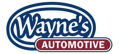 Wayne's Automotive logo with blue and maroon design, featuring oval shape around bold white text.