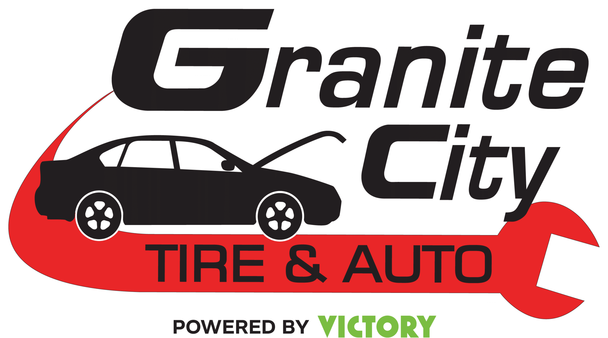 Logo for Granite City Tire & Auto, featuring a car silhouette and red wrench design.