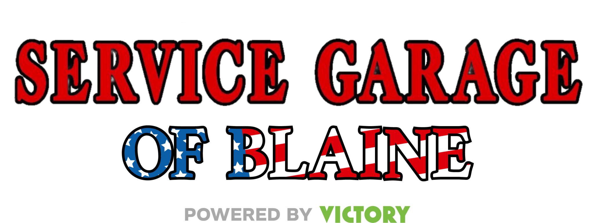 Service Garage of Blaine logo with patriotic colors on 'of Blaine' text.
