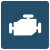Engine warning icon on a blue background, indicating potential vehicle malfunction or check engine status.