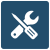 Icon of a wrench and screwdriver crossed, symbolizing tools or maintenance on a blue background.