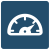 Icon of a speedometer with needle pointing right, symbolizing speed, performance, and efficiency on a blue background.